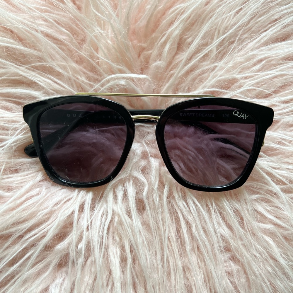 Black Quay Australia Sunglasses with Gold Brow Bar, Square Cat Eye Sunglasses